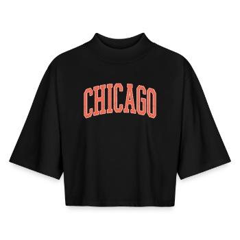 Lettrage en arc de Chicago - T-shirt femme coupe boxy recyclé manches mi-longues Stanley/Stella - noir - Devant - AI Model Female 172 light (172cm)
