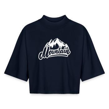 ski, station de ski, skieur - T-shirt femme coupe boxy recyclé manches mi-longues Stanley/Stella - marine - Devant - AI Model Female 172 light (172cm)