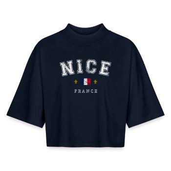 Nice France - Boxy Women's Recycled 1/2 Sleeved T-Shirt by Stanley/Stella - navy - Front - AI Model Female 172 light (172cm)