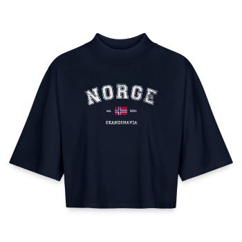 Norge Norway Skandinavia - Boxy Frauen Recyceltes 1/2 Sleeved T-Shirt by Stanley/Stella - Navy - Vorne - AI Model Female 172 light (172cm)