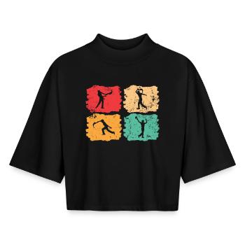 Pelote basque vintage retro - T-shirt femme coupe boxy recyclé manches mi-longues Stanley/Stella - noir - Devant - AI Model Female 172 light (172cm)