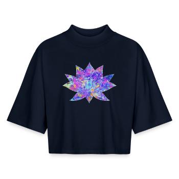Galaxy Lotus Flower Yoga Art - Boxy Frauen Recyceltes 1/2 Sleeved T-Shirt by Stanley/Stella - Navy - Vorne - AI Model Female 172 light (172cm)