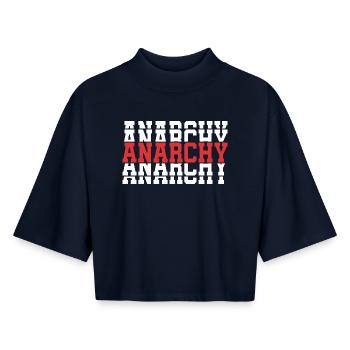 T-Shirt Anarchie T-Shirt Geschenkidee gestapelter Text - Boxy Frauen Recyceltes 1/2 Sleeved T-Shirt by Stanley/Stella - Navy - Vorne - AI Model Female 172 light (172cm)