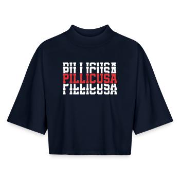 T-Shirt Pillicusa T-Shirt Geschenk gestapelter Text - Boxy Frauen Recyceltes 1/2 Sleeved T-Shirt by Stanley/Stella - Navy - Vorne - AI Model Female 172 light (172cm)