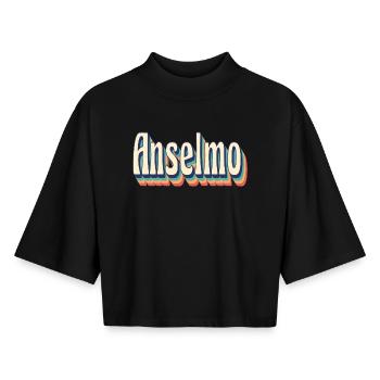 Vintage Anselmo Retro T-Shirt Geschenk T-Shirt - Boxy Frauen Recyceltes 1/2 Sleeved T-Shirt by Stanley/Stella - Schwarz - Vorne - AI Model Female 172 light (172cm)