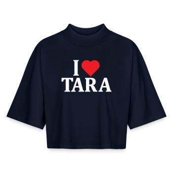 t-shirt J’aime Tara t-shirt idée cadeau - T-shirt femme coupe boxy recyclé manches mi-longues Stanley/Stella - marine - Devant - AI Model Female 172 light (172cm)