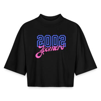 2002 Zoomers Sommer Retro Gradient Logo - Boxy Frauen Recyceltes 1/2 Sleeved T-Shirt by Stanley/Stella - Schwarz - Vorne - AI Model Female 172 light (172cm)