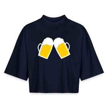 Bière, verres à bière, cadeau de la fête des pères Papa - T-shirt femme coupe boxy recyclé manches mi-longues Stanley/Stella - marine - Devant - AI Model Female 172 light (172cm)