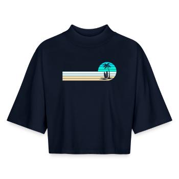Horizon de la plage - T-shirt femme coupe boxy recyclé manches mi-longues Stanley/Stella - marine - Devant - AI Model Female 172 light (172cm)