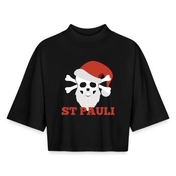 Sankt Pauli Christmas - Boxy Women's Recycled 1/2 Sleeved T-Shirt by Stanley/Stella - black - Front - AI Model Female 172 light (172cm)