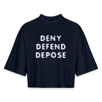 Deny Defend Depose - Boxy Women's Recycled 1/2 Sleeved T-Shirt by Stanley/Stella - navy - Front - AI Model Female 172 light (172cm)
