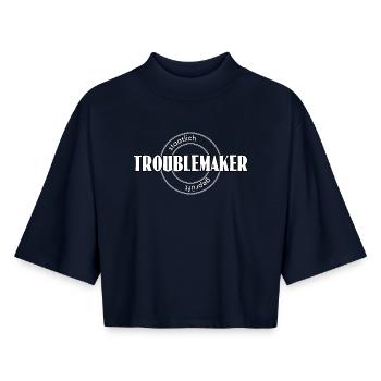 Troublemaker - Boxy Frauen Recyceltes 1/2 Sleeved T-Shirt by Stanley/Stella - Navy - Vorne - AI Model Female 172 light (172cm)