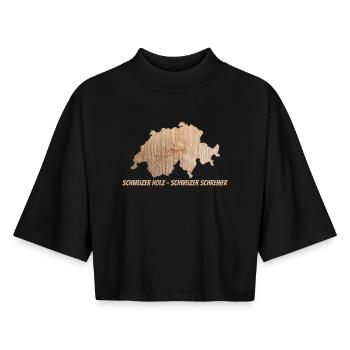 Swiss Wood – Swiss Carpenter | For Craftsmen - Boxy Women's Recycled 1/2 Sleeved T-Shirt by Stanley/Stella - black - Front - AI Model Female 172 light (172cm)