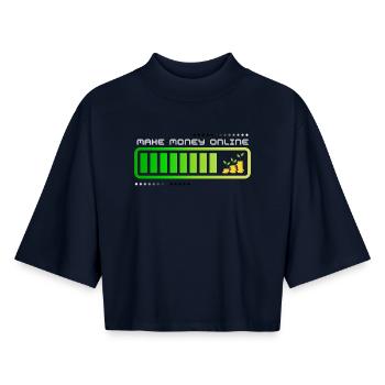 Money Maker Make Money Online Funny Gifts - Boxy Women's Recycled 1/2 Sleeved T-Shirt by Stanley/Stella - navy - Front - AI Model Female 172 light (172cm)