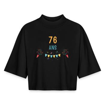 76th Birthday Colorful Confetti - Boxy Women's Recycled 1/2 Sleeved T-Shirt by Stanley/Stella - black - Front - AI Model Female 172 light (172cm)