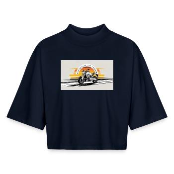 Motorcycle Freedom Sunset Design - Boxy Women's Recycled 1/2 Sleeved T-Shirt by Stanley/Stella - navy - Front - AI Model Female 172 light (172cm)