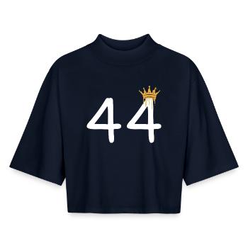 Artistic number crown 44 print for trendy looks - Boxy Women's Recycled 1/2 Sleeved T-Shirt by Stanley/Stella - navy - Front - AI Model Female 172 light (172cm)