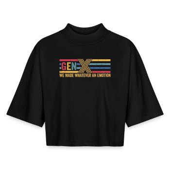 Fun GEN X Gifts - Boxy Women's Recycled 1/2 Sleeved T-Shirt by Stanley/Stella - black - Front - AI Model Female 172 light (172cm)