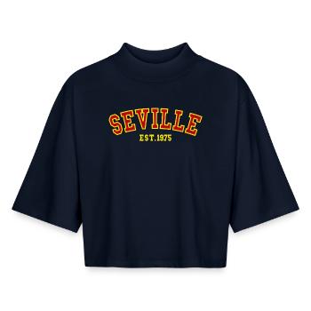 Sevilla Est.1975 - Boxy Frauen Recyceltes 1/2 Sleeved T-Shirt by Stanley/Stella - Navy - Vorne - AI Model Female 172 light (172cm)
