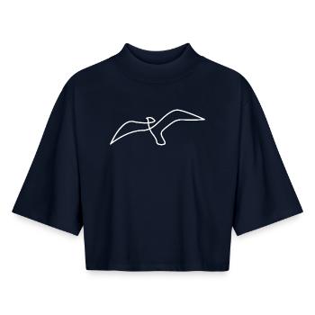 Bird sketch – elegant motif for nature lovers - Boxy Women's Recycled 1/2 Sleeved T-Shirt by Stanley/Stella - navy - Front - AI Model Female 172 light (172cm)