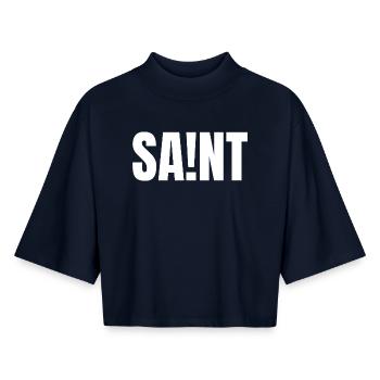 SAINT - Boxy Frauen Recyceltes 1/2 Sleeved T-Shirt by Stanley/Stella - Navy - Vorne - AI Model Female 172 light (172cm)