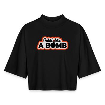Calme comme une bombe Paradoxe Ironie Humour Blague explosive - T-shirt femme coupe boxy recyclé manches mi-longues Stanley/Stella - noir - Devant - AI Model Female 172 light (172cm)