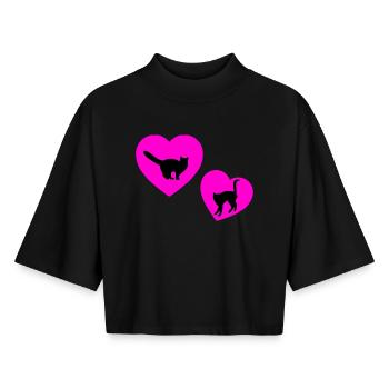 Katzen - Boxy Frauen Recyceltes 1/2 Sleeved T-Shirt by Stanley/Stella - Schwarz - Vorne - AI Model Female 172 light (172cm)