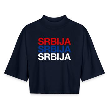 Serbia Serbien  - Boxy Frauen Recyceltes 1/2 Sleeved T-Shirt by Stanley/Stella - Navy - Vorne - AI Model Female 172 light (172cm)