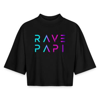 Rave Papi-EDM Festival Raver Papa Père Groovy - T-shirt femme coupe boxy recyclé manches mi-longues Stanley/Stella - noir - Devant - AI Model Female 172 light (172cm)