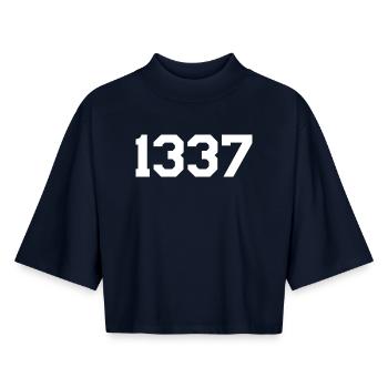 1337 – White Text Design - Boxy Women's Recycled 1/2 Sleeved T-Shirt by Stanley/Stella - navy - Front - AI Model Female 172 light (172cm)
