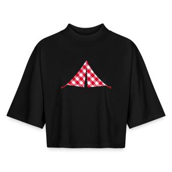 Zelt Camping Camper Outdoor Caravan Wohnwagen  - Boxy Frauen Recyceltes 1/2 Sleeved T-Shirt by Stanley/Stella - Schwarz - Vorne - AI Model Female 172 light (172cm)