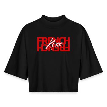 French Kiss - T-shirt femme coupe boxy recyclé manches mi-longues Stanley/Stella - noir - Devant - AI Model Female 172 light (172cm)
