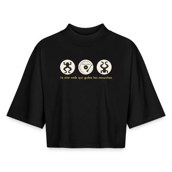 Grenouille DJ Cercle Badge - T-shirt femme coupe boxy recyclé manches mi-longues Stanley/Stella - noir - Devant - AI Model Female 172 light (172cm)
