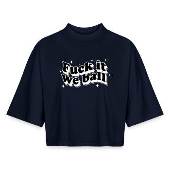 Fuck It We Ball - Retro Stars White - T-shirt femme coupe boxy recyclé manches mi-longues Stanley/Stella - marine - Devant - AI Model Female 172 light (172cm)