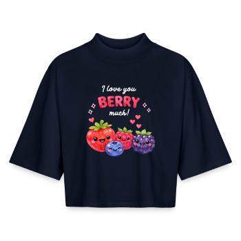 I Love You Berry Much Kawaii Beeren Liebe Pärchen - Boxy Frauen Recyceltes 1/2 Sleeved T-Shirt by Stanley/Stella - Navy - Vorne - AI Model Female 172 light (172cm)