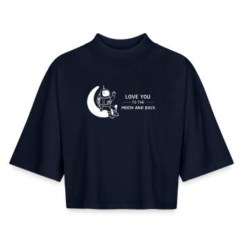 Love You To The Moon And Back Illustration - Boxy Frauen Recyceltes 1/2 Sleeved T-Shirt by Stanley/Stella - Navy - Vorne - AI Model Female 172 light (172cm)