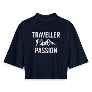 Passion for travel Mountain hiking - Traveller Passion - Boxy Women's Recycled 1/2 Sleeved T-Shirt by Stanley/Stella - navy - Front - AI Model Female 172 light (172cm)