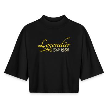Born in 1986 - Boxy Women's Recycled 1/2 Sleeved T-Shirt by Stanley/Stella - black - Front - AI Model Female 172 light (172cm)