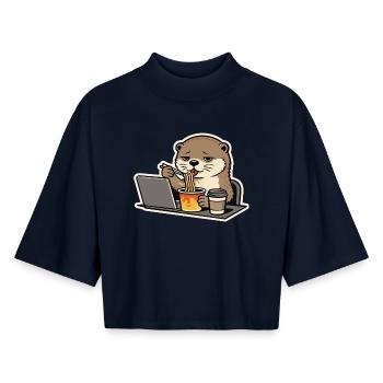 Office Otter Lunch Break – Work & Noodles Design - Boxy Women's Recycled 1/2 Sleeved T-Shirt by Stanley/Stella - navy - Front - AI Model Female 172 light (172cm)