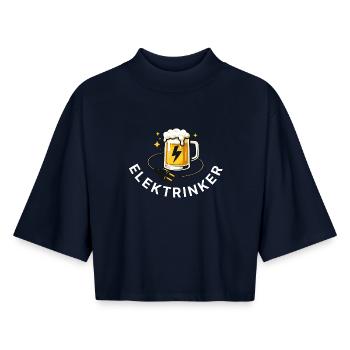 Elektrinker – Cadeau de jeu de mots pour électricien - T-shirt femme coupe boxy recyclé manches mi-longues Stanley/Stella - marine - Devant - AI Model Female 172 light (172cm)