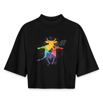 Regenbogen Kuh im Flug - Boxy Frauen Recyceltes 1/2 Sleeved T-Shirt by Stanley/Stella - Schwarz - Vorne - AI Model Female 172 light (172cm)