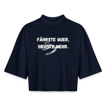 Ride across, see more – Drift Statement - Boxy Women's Recycled 1/2 Sleeved T-Shirt by Stanley/Stella - navy - Front - AI Model Female 172 light (172cm)