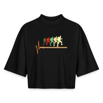 Silhouette Pulsation de Battement de Cœur pour Randonnée Rétro - T-shirt femme coupe boxy recyclé manches mi-longues Stanley/Stella - noir - Devant - AI Model Female 172 light (172cm)