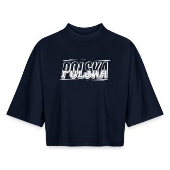 Polska Kontur Schrift-Design - Boxy Frauen Recyceltes 1/2 Sleeved T-Shirt by Stanley/Stella - Navy - Vorne - AI Model Female 172 light (172cm)