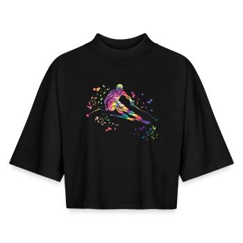 Ski alpin Sports d’hiver Ski nordique - T-shirt femme coupe boxy recyclé manches mi-longues Stanley/Stella - noir - Devant - AI Model Female 172 light (172cm)