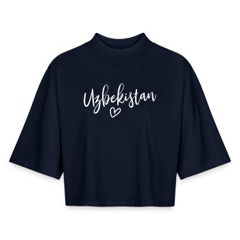 Cœur des femmes d’Ouzbékistan Amour Ouzbékistan - T-shirt femme coupe boxy recyclé manches mi-longues Stanley/Stella - marine - Devant - AI Model Female 172 light (172cm)