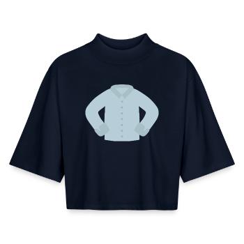 Motif chemise boutonnée azur - T-shirt femme coupe boxy recyclé manches mi-longues Stanley/Stella - marine - Devant - AI Model Female 172 light (172cm)