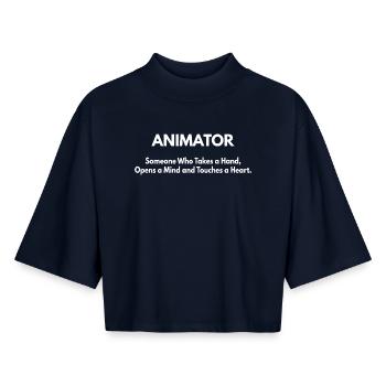 Animator - Boxy Frauen Recyceltes 1/2 Sleeved T-Shirt by Stanley/Stella - Navy - Vorne - AI Model Female 172 light (172cm)