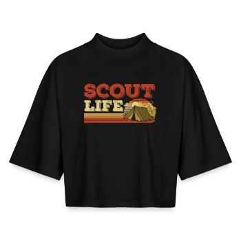 Retro Scout Scouting Leben Zelt Hobby Camp - Boxy Frauen Recyceltes 1/2 Sleeved T-Shirt by Stanley/Stella - Schwarz - Vorne - AI Model Female 172 light (172cm)