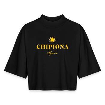 Chipiona Spain Sun Emblem - Boxy Women's Recycled 1/2 Sleeved T-Shirt by Stanley/Stella - black - Front - AI Model Female 172 light (172cm)